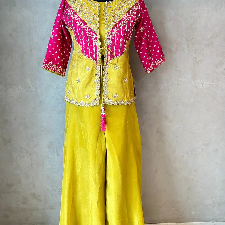 INDO FUSION HANDWORK PLAZO SET - Mustard - 38