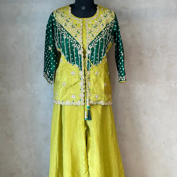 INDO FUSION HANDWORK PLAZO SET - Green - 38
