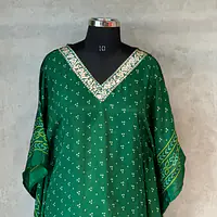 PURE CHINON KAFTAN WITH AFGANI PANT - Green - 38