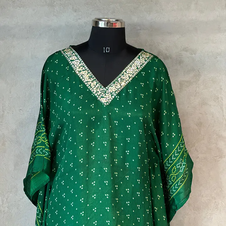 PURE CHINON KAFTAN WITH AFGANI PANT - Green - 38
