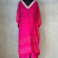 PURE CHINON KAFTAN WITH AFGANI PANT - Pink - 44