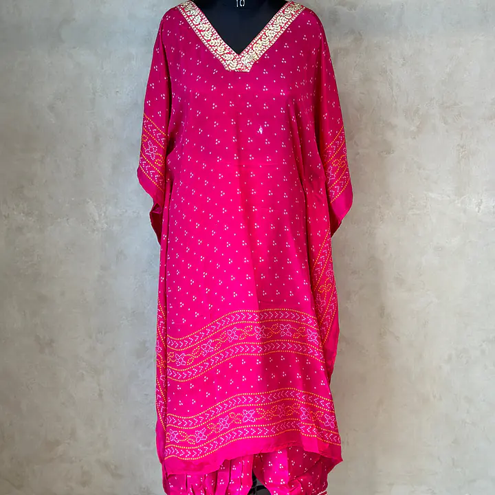 PURE CHINON KAFTAN WITH AFGANI PANT - Pink - 44