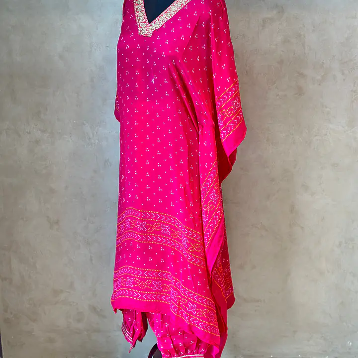PURE CHINON KAFTAN WITH AFGANI PANT - Pink - 46