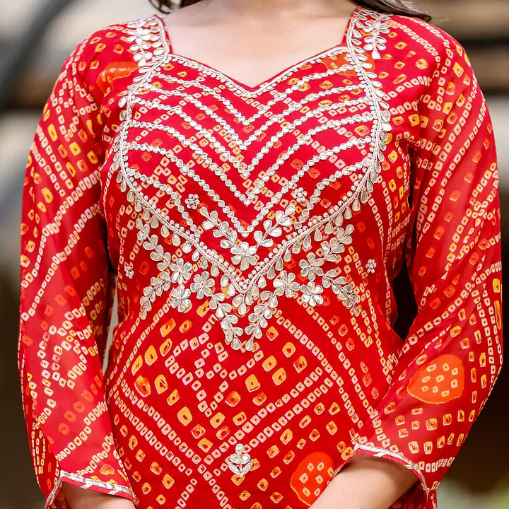 PURE GEORGETTE GOTA PATTI SUIT SET - 38 - RED