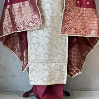 PURE ZARI SILK SUIT SET WITH HANDWORK - Golden