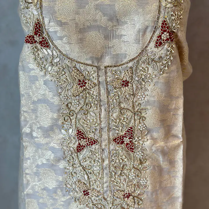 PURE ZARI SILK SUIT SET WITH HANDWORK - Pista Green
