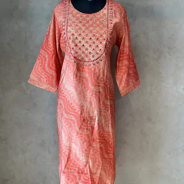 KURTI WITH SEQUENCE WORK - Orange - 46