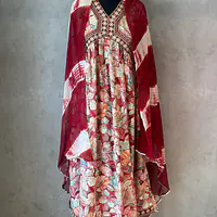 PRINTED ALIA CUT SUIT SET - Maroon - 44