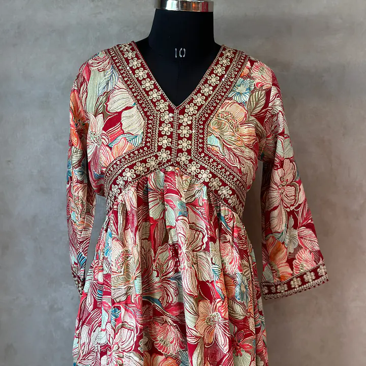 PRINTED ALIA CUT SUIT SET - Maroon - 46