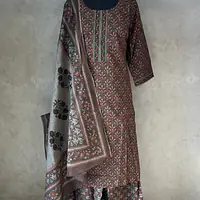 COTTON SUIT SET WITH DUPATTA - Dark Blue - 50