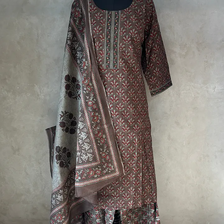 COTTON SUIT SET WITH DUPATTA - Dark Blue - 50
