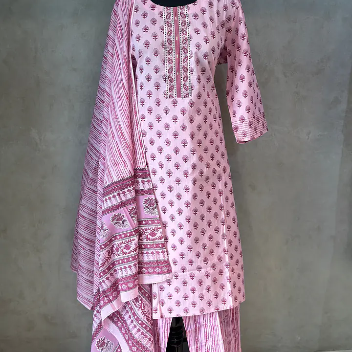 THREE PIECE COTTON SUIT SET - Baby Pink - 52