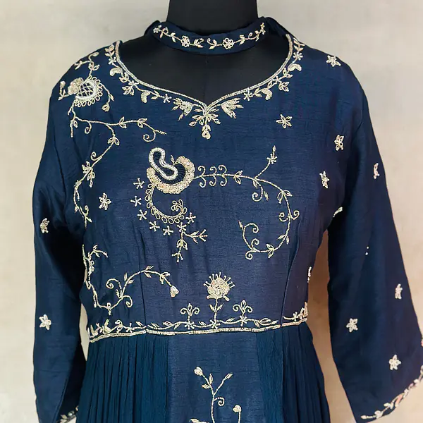 PURE CHINON INDO-FUSION GOWN - Navy Blue - 40