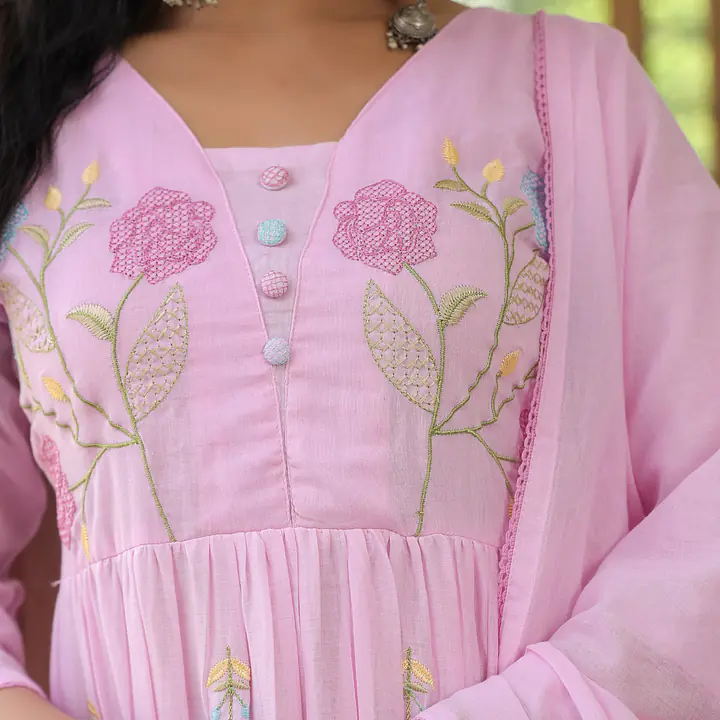 BEAUTIFUL EMBROIDERED MUL ANARKALI SUIT SET - white - 40