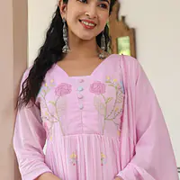 BEAUTIFUL EMBROIDERED MUL ANARKALI SUIT SET - white - 42