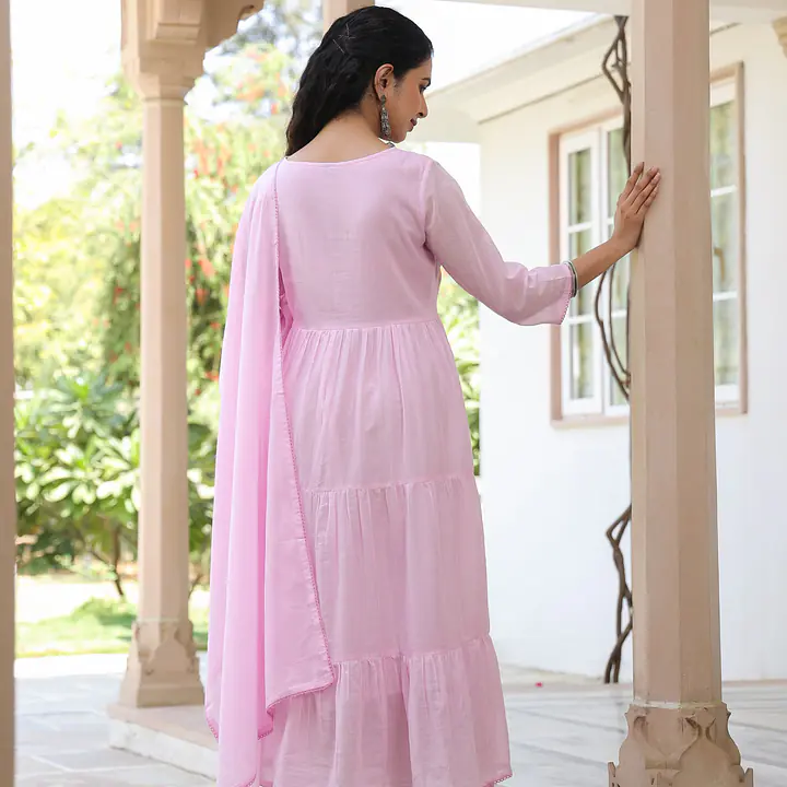 BEAUTIFUL EMBROIDERED MUL ANARKALI SUIT SET - pink-1 - 40