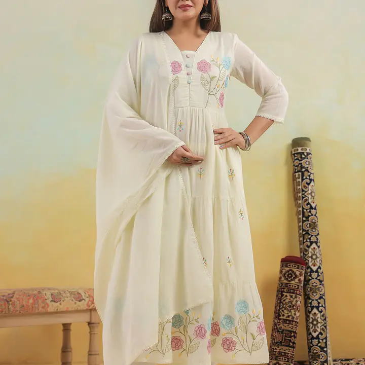 BEAUTIFUL EMBROIDERED MUL ANARKALI SUIT SET - pink-1 - 42