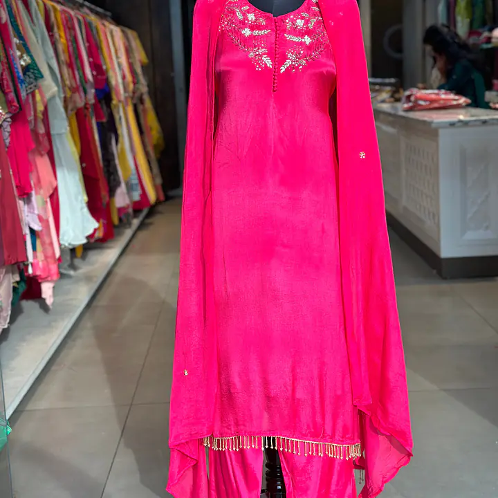 A LINE HANDWORK SUIT SET - Rani Pink - 40