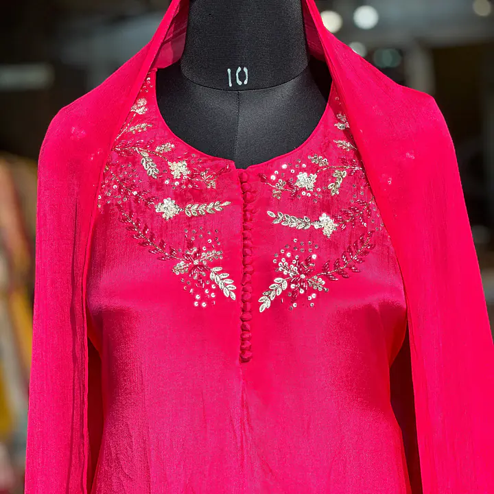 A LINE HANDWORK SUIT SET - Rani Pink - 42