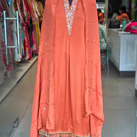 PURE CHINON HANDWORK SUIT - 38 - Rusty orange