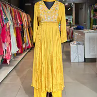 PURE CHINON HANDWORK SUIT - Dark firozi - 38