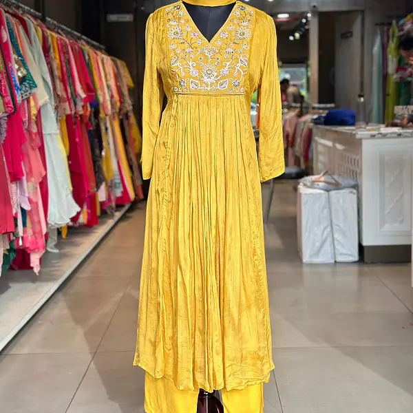 PURE CHINON HANDWORK SUIT - Dark firozi - 38