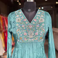 PURE CHINON HANDWORK SUIT - Dark firozi - 42