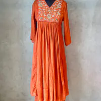 PURE CHINON HANDWORK SUIT - Rust orange - 38