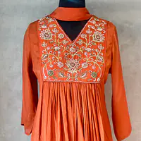 PURE CHINON HANDWORK SUIT - Rust orange - 44