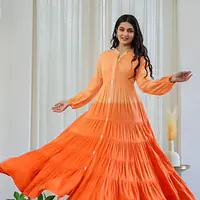 OMBRE MULMUL FLAIRED GOWN - Pink - 38