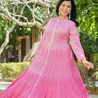 OMBRE MULMUL FLAIRED GOWN - Orange - 38