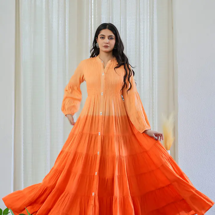 OMBRE MULMUL FLAIRED GOWN - Pink - 44