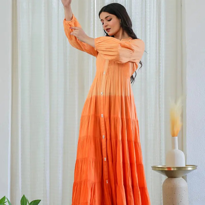 OMBRE MULMUL FLAIRED GOWN - Orange - 44