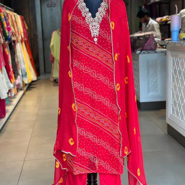 ZARDOSI HANDWORK BHANDEJ SUIT SET - Red - 38
