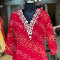 ZARDOSI HANDWORK BHANDEJ SUIT SET - Red - 42