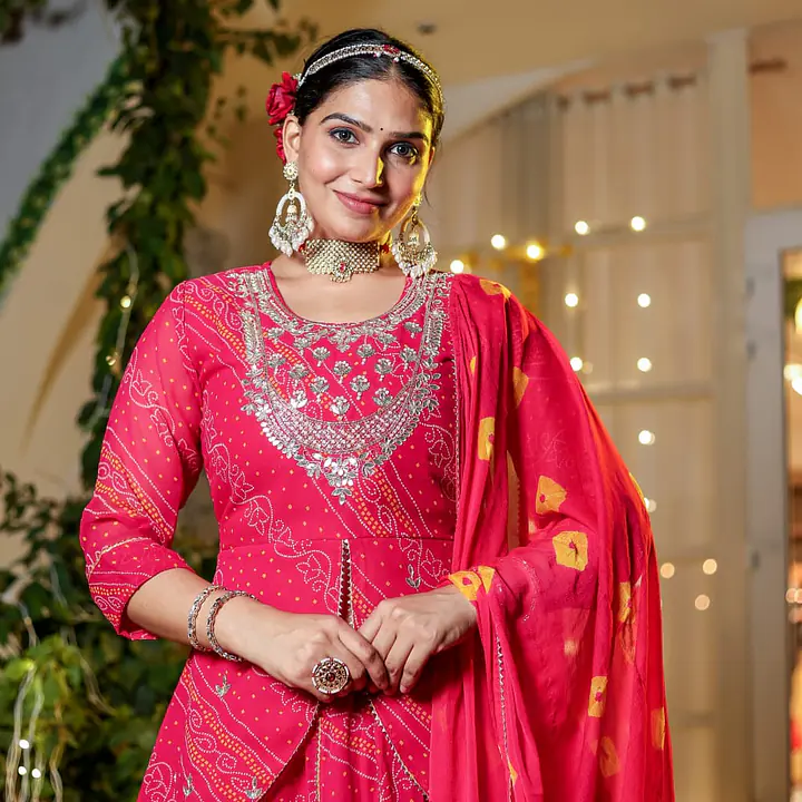 BHANDEJ SPECIAL HANDWORK SKIRT SET - Red - 40