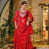 BHANDEJ SPECIAL HANDWORK SKIRT SET - Red - 44