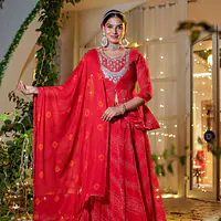 BHANDEJ SPECIAL HANDWORK SKIRT SET - Red - 46