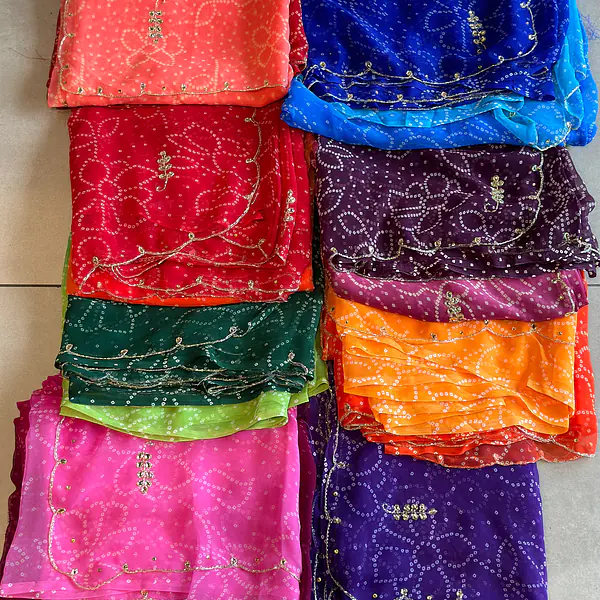 OMBRÉ BHANDEJ HANDWORK SAREE - Peach red 1