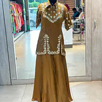 PURE ZARI HANDWORK CO-ORD SET - Brown - 38
