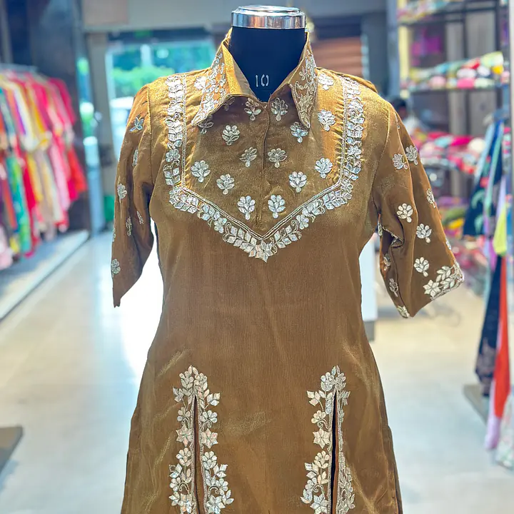 PURE ZARI HANDWORK CO-ORD SET - Brown - 40