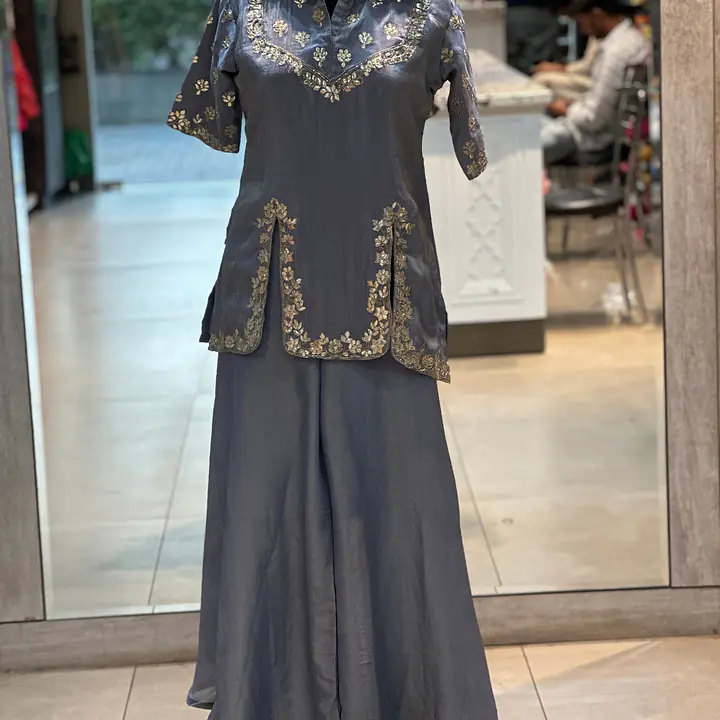 PURE ZARI HANDWORK CO-ORD SET - Ice Blue - 42