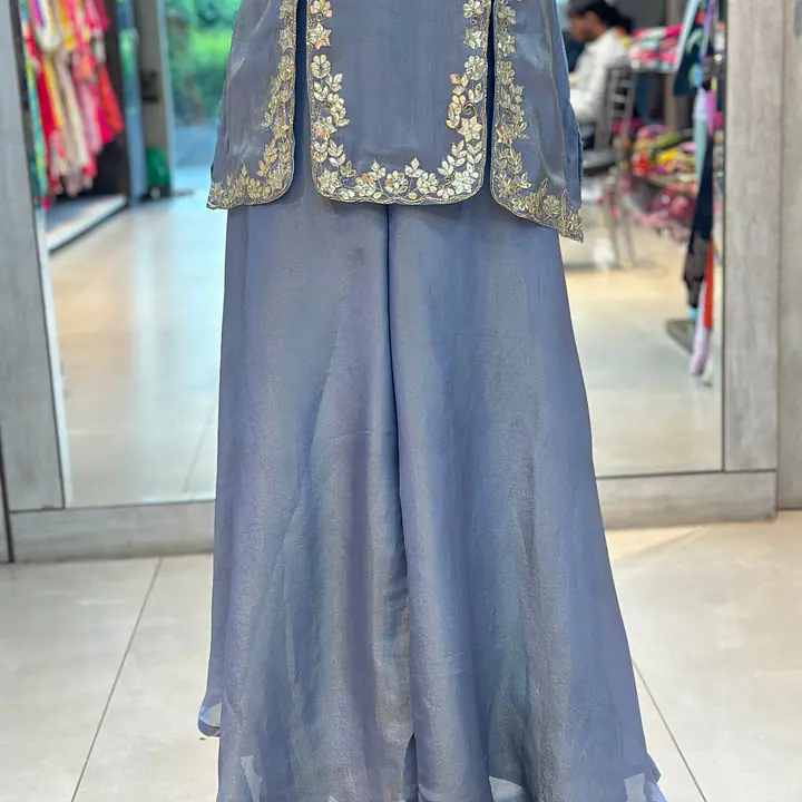 PURE ZARI HANDWORK CO-ORD SET - Ice Blue - 44
