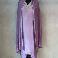 PURE ZARI TISSUE HANDWORK SUIT SET - BABY PINK - 38