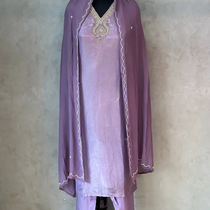 PURE ZARI TISSUE HANDWORK SUIT SET - BABY PINK - 38