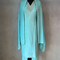 PURE ZARI TISSUE HANDWORK SUIT SET - LIGHT SKY BLUE - 38