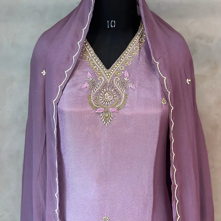 PURE ZARI TISSUE HANDWORK SUIT SET - BABY PINK - 40