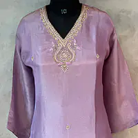 PURE ZARI TISSUE HANDWORK SUIT SET - BABY PINK - 44