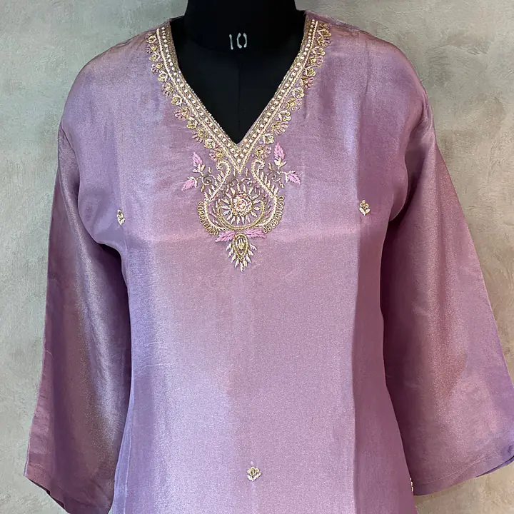 PURE ZARI TISSUE HANDWORK SUIT SET - BABY PINK - 44