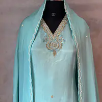 PURE ZARI TISSUE HANDWORK SUIT SET - BABY PINK - 46